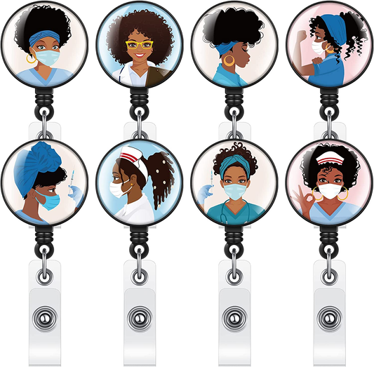 Black Girl Nurse Retractable Badge (8 Pieces)